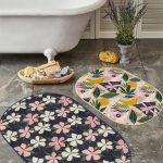 Kahverengi Zeminli Geyik Tasarımlı 2'li Oval Kaymaz Tabanlı Banyo Halısı Takımı & Mutfak Halı Seti Realhomes