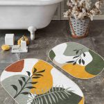 Yeşil Zemin Gül Tasarımlı Dijital Baskılı 2'li Oval Kaymaz Tabanlı Banyo & Mutfak Paspas Takımı Realhomes