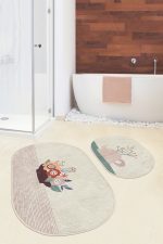 - RealHomes - Realhomes  Vazo Çiçek Demetleri Özel Tasarımlı 2'li Oval Kaymaz Tabanlı Banyo & Mutfak Paspas Takımı Realhomes