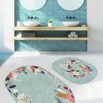 Soyut Renkli Zemin Tropik Yaprak Özel Tasarım 2'li Oval Kaymaz Tabanlı Banyo & Mutfak Paspas Takımı Realhomes