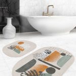 Renkli Tropik Yaprak Zigzag Motifli 2'li Oval Kaymaz Tabanlı Banyo & Mutfak Paspas Takımı Realhomes