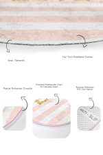 - RealHomes - Realhomes Pembe Çizgili Gold Detaylı Love Motifli 2'li Oval Kaymaz Tabanlı Banyo & Mutfak Paspas Takımı Realhomes