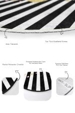 - RealHomes - Realhomes  Siyah Beyaz Çizgili Gold Detaylı 2'li Oval Kaymaz Tabanlı Banyo & Mutfak Paspas Takımı Realhomes