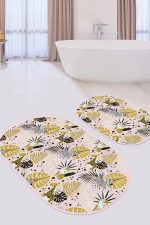 - RealHomes - Realhomes  Tropik Yaprak & Hayvan Motifli Özel Tasarım 2'li Oval Kaymaz Tabanlı Banyo & Mutfak Paspas Takımı Realhomes