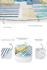 Beyaz Zemin Renkli Deniz Tasarımları Dijital Baskılı 2'li Oval Kaymaz Tabanlı Banyo & Mutfak Paspas Takımı Realhomes