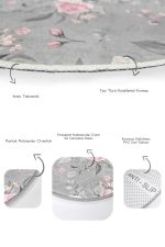 - RealHomes - Realhomes  Gri & Pembe Zemin Gül Özel Tasarımlı 2'li Oval Kaymaz Tabanlı Banyo & Mutfak Paspas Takımı Realhomes