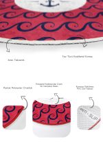 - RealHomes - Realhomes  Bordo Zemin Lacivert Dalga Detaylı Özel Tasarım 2'li Oval Kaymaz Tabanlı Banyo & Mutfak Paspas Takımı Realhomes