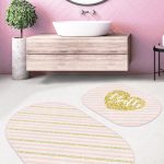 Gri Zemin Geyik Desenli Özel Tasarım 2'li Oval Kaymaz Tabanlı Banyo & Mutfak Paspas Takımı Realhomes