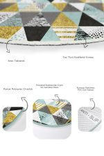 - RealHomes - Realhomes  Renkli Geometrik Üçgen Motifli Dijital Baskılı 2'li Oval Kaymaz Tabanlı Banyo & Mutfak Paspas Takımı Realhomes