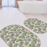 Geyikli Yılbaşı Temalı Özel Tasarım 2'li Oval Kaymaz Tabanlı Banyo & Mutfak Paspas Takımı Realhomes