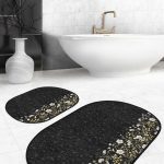Renkli Yapraklar Dijital Baskılı 2'li Oval Kaymaz Tabanlı Banyo & Mutfak Paspas Takımı Realhomes