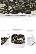 Siyah Zemin Gold Detaylı Çiçekler Dijital Baskılı 2'li Oval Kaymaz Tabanlı Banyo & Mutfak Paspas Takımı Realhomes