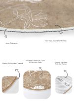 - RealHomes - Realhomes  Kahve Zemin Beyaz Çiçek Özel Tasarımlı 2'li Oval Kaymaz Tabanlı Banyo & Mutfak Paspas Takımı Realhomes