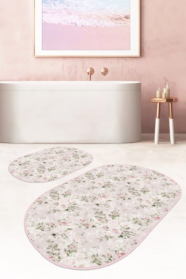 - RealHomes - Realhomes  Kabak Temalı Kahve Ekose Tasarımlı 2'li Oval Mutfak Paspas Takımı & Banyo Halısı Seti Realhomes