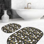 Krem Zeminli Çizgili Tasarım Dijital Baskılı 2'li Oval Kaymaz Tabanlı Banyo & Mutfak Paspas Takımı Realhomes