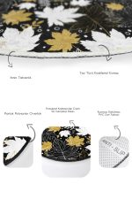 - RealHomes - Realhomes Gold Detaylı Sonbahar Yaprakları Dijital Baskılı 2'li Oval Kaymaz Tabanlı Banyo & Mutfak Paspas Takımı Realhomes