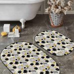 Beyaz Zemin Ortanca Çiçeği Dijital Baskılı 2'li Oval Kaymaz Tabanlı Banyo & Mutfak Paspas Takımı Realhomes