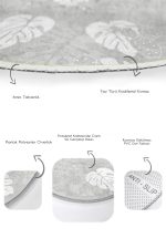 - RealHomes - Realhomes  Gri Zemin Özel Topik Yaprak Motifli 2'li Oval Kaymaz Tabanlı Banyo & Mutfak Paspas Takımı Realhomes