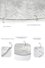 - RealHomes - Realhomes  Gri Zemin Beyaz Tropik Yaprak Motifli 2'li Oval Kaymaz Tabanlı Banyo & Mutfak Paspas Takımı Realhomes