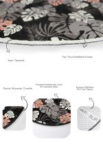 - RealHomes - Realhomes Siyah Zeminli Koyu Renkli Tropik Yaprak Motifleri 2'li Oval Kaymaz Tabanlı Banyo & Mutfak Paspas Takımı Realhomes