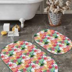 Yeşil Kaktüs Temalı Dijital Baskılı 2'li Oval Kaymaz Tabanlı Banyo & Mutfak Paspas Takımı Realhomes