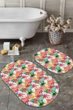 - RealHomes - Realhomes  Renkli Sonbahar Yaprakları Özel Tasarım 2'li Oval Kaymaz Tabanlı Banyo & Mutfak Paspas Takımı Realhomes