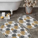 Siyah Beyaz Çapraz Çizgi Tasarımlı 2'li Oval Kaymaz Tabanlı Banyo & Mutfak Paspas Takımı Realhomes