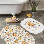 Beyaz Zeminli Yılbaşı Motifli 2'li Oval Kaymaz Tabanlı Mutfak Paspas Seti & Banyo Paspas Takımı Realhomes