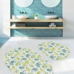 Pembe Zemin Flamingo Özel Tasarım 2'li Oval Banyo Paspas Takımı & Mutfak Paspas Seti Realhomes