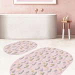 Beyaz Zemin Karahindiba Özel Tasarım 2'li Oval Kaymaz Tabanlı Banyo & Mutfak Paspas Takımı Realhomes