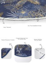 - RealHomes - Realhomes  Gold Detaylı Lacivert Tropik Yaprak Özel Tasarımlı 2'li Oval Kaymaz Tabanlı Banyo & Mutfak Paspas Takımı Realhomes