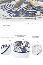 - RealHomes - Realhomes  Gold Detaylı Lacivert Tropik Yaprak Özel Tasarımlı 2'li Oval Kaymaz Tabanlı Banyo & Mutfak Paspas Takımı Realhomes