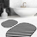 Siyah Zigzag Zeminli Flamingo Motifli 2'li Oval Kaymaz Tabanlı Banyo & Mutfak Paspas Takımı Realhomes