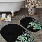 Siyah Beyaz Ekose Tasarımlı 2'li Oval Kaymaz Tabanlı Banyo Halısı & Klozet Seti Realhomes
