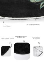 - RealHomes - Realhomes  Siyah Zemin Tropik Yaprak Tasarımlı Dijital Baskılı 2'li Oval Kaymaz Tabanlı Banyo & Mutfak Paspas Takımı Realhomes