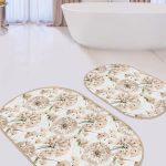 Mavi Lacivert Mermer Tasarımlı Dijital Baskılı 2'li Oval Kaymaz Tabanlı Banyo & Mutfak Paspas Takımı Realhomes