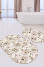 - RealHomes - Realhomes  Karahindiba Temalı Dijital Baskılı Özel Tasarım 2'li Oval Kaymaz Tabanlı Banyo & Mutfak Paspas Takımı Realhomes