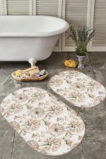 - RealHomes - Realhomes  Karahindiba Temalı Dijital Baskılı Özel Tasarım 2'li Oval Kaymaz Tabanlı Banyo & Mutfak Paspas Takımı Realhomes