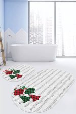 - RealHomes - Realhomes  Notalı Ekose Çan Motifli Dijital Baskılı 2'li Oval Kaymaz Tabanlı Banyo & Mutfak Paspas Takımı Realhomes