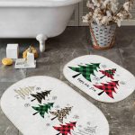 Siyah Beyaz Düz Çizgili Özel Tasarım 2'li Oval Kaymaz Tabanlı Banyo & Mutfak Paspas Takımı Realhomes