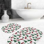 Lacivert Zigzag Tasarımlı Dümen Motifli 2'li Oval Kaymaz Tabanlı Banyo & Mutfak Paspas Takımı Realhomes