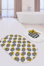 - RealHomes - Realhomes Kabak Temalı Ekose Motifli Dijital Baskılı 2'li Oval Kaymaz Tabanlı Banyo & Mutfak Paspas Takımı Realhomes