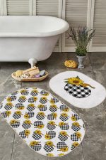 - RealHomes - Realhomes Kabak Temalı Ekose Motifli Dijital Baskılı 2'li Oval Kaymaz Tabanlı Banyo & Mutfak Paspas Takımı Realhomes