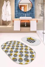 - RealHomes - Realhomes Kabak Temalı Ekose Motifli Dijital Baskılı 2'li Oval Kaymaz Tabanlı Banyo & Mutfak Paspas Takımı Realhomes