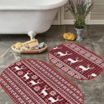 Mavi Zemin Papatya Tasarımlı 2'li Oval Kaymaz Tabanlı Banyo & Mutfak Paspas Takımı Realhomes