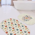 Pembe Zemin Bohem Tropik Yaprak Tasarımlı 2'li Oval Kaymaz Tabanlı Banyo & Mutfak Paspas Takımı Realhomes