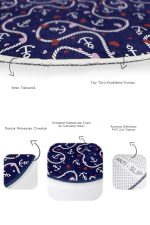 - RealHomes - Realhomes  Lacivert Zemin Denizci Temalı Dijital Baskılı 2'li Oval Kaymaz Tabanlı Banyo & Mutfak Paspas Takımı Realhomes