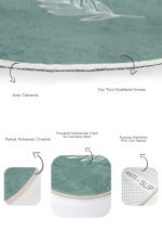 - RealHomes - Realhomes  Düz Renk Zemin Yaprak Çizimli Dijital Baskılı 2'li Oval Kaymaz Tabanlı Banyo & Mutfak Paspas Takımı Realhomes