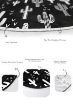 - RealHomes - Realhomes  Siyah Beyaz Kaktüs Motifli Özel Tasarım 2'li Oval Kaymaz Tabanlı Banyo & Mutfak Paspas Takımı Realhomes