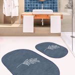 Renkli Geometrik Çizgili Tasarım Dijital Baskılı 2'li Oval Kaymaz Tabanlı Banyo & Mutfak Paspas Takımı Realhomes